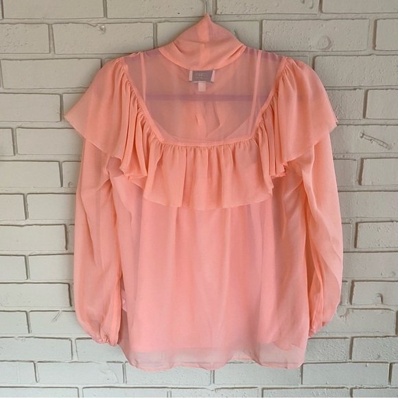 J. Crew Collection Small S Romance Pink Tie Neck 100% silk Chiffon Top Coquette - Picture 4 of 10